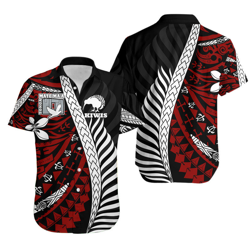 Mate Ma'a Tonga Mixed Aotearoa Kiwis Rugby Hawaiian Shirt Silver Fern Mixed Polynesian Style LT9 Black - Polynesian Pride