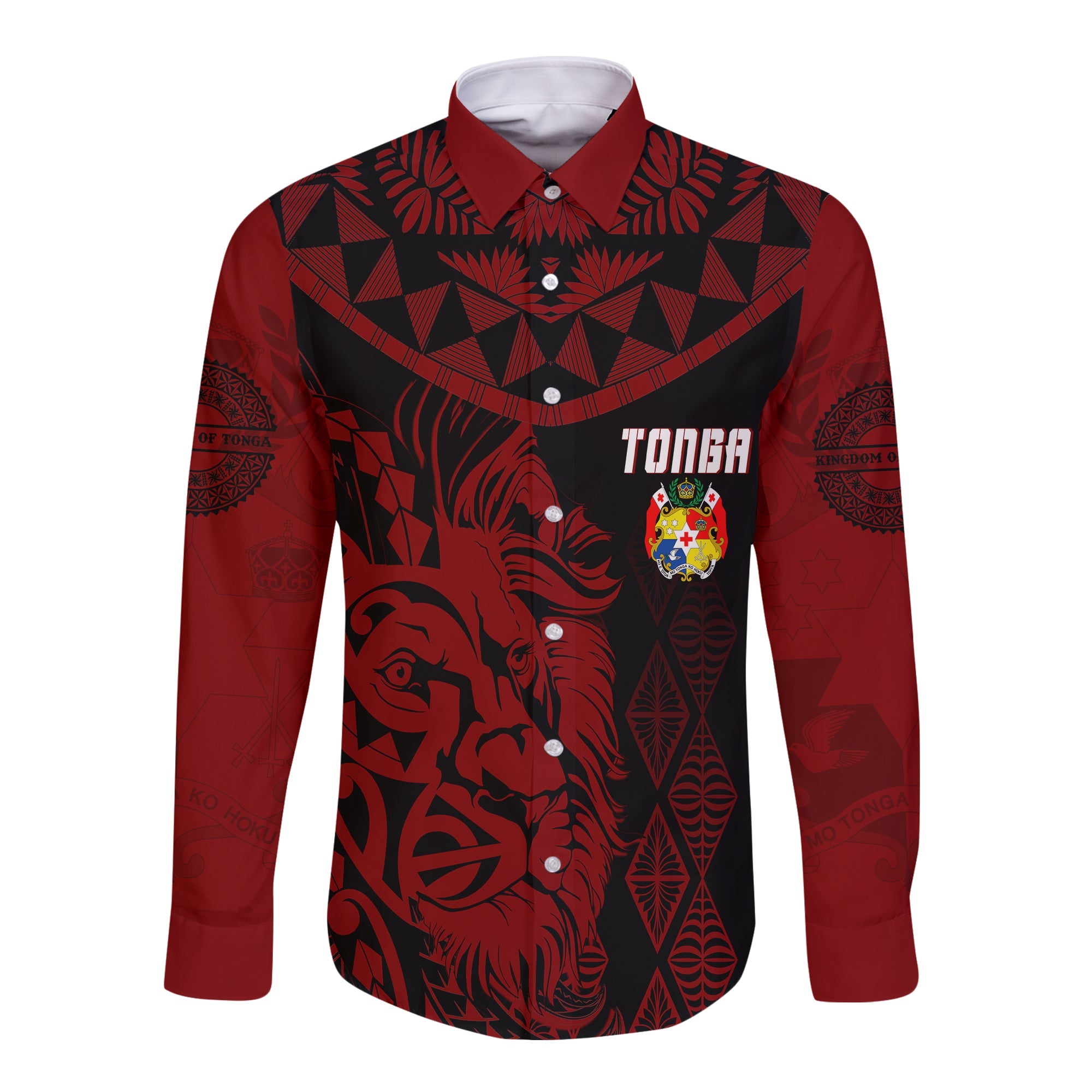 Tonga Personalised Long Sleeves Button Shirt Emancipation Day Lion Style - Black LT7 Unisex Black - Polynesian Pride