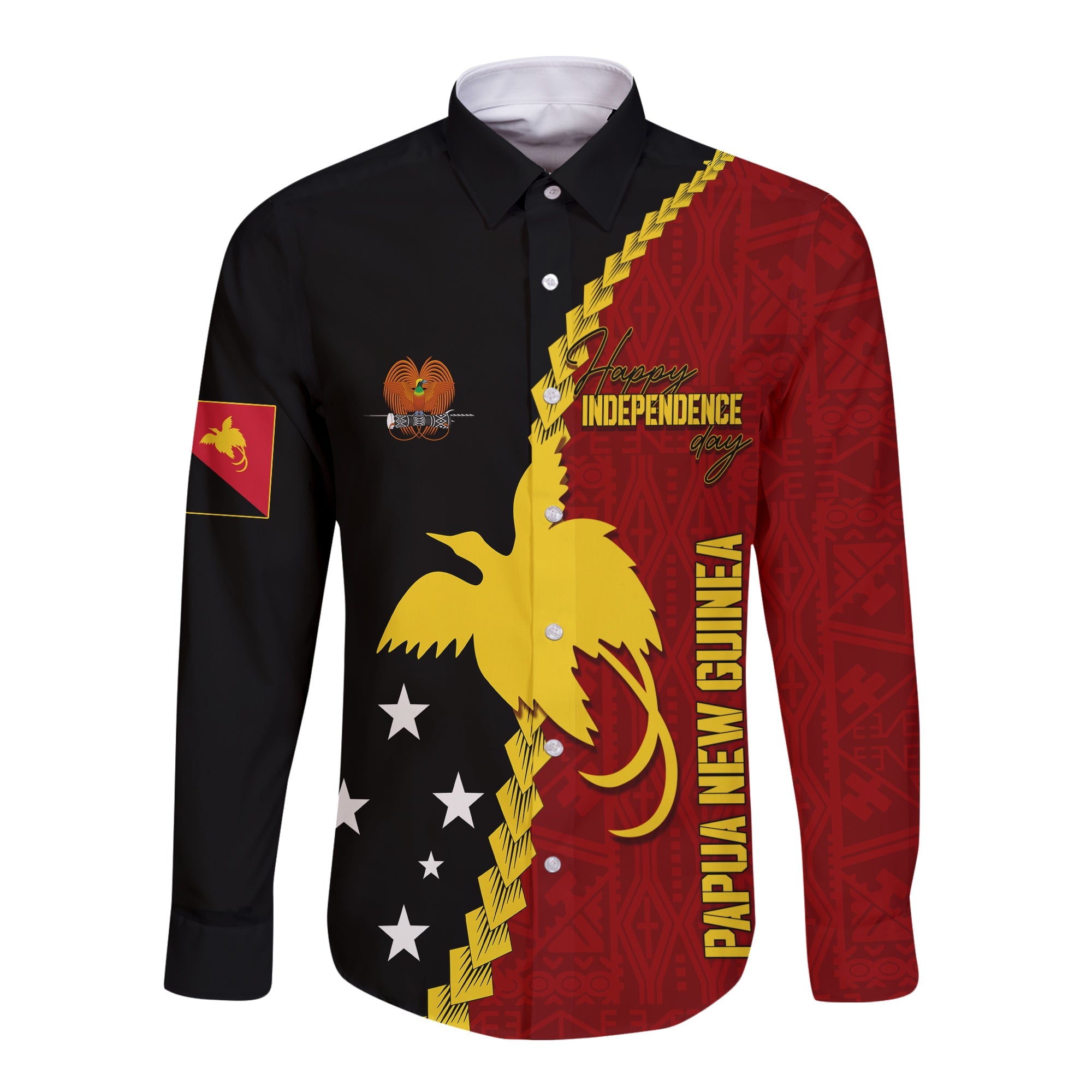 Personalised Papua New Guinea Long Sleeves Button Shirt 47th Independence Anniversary - Motu Revareva LT7 Unisex Red - Polynesian Pride