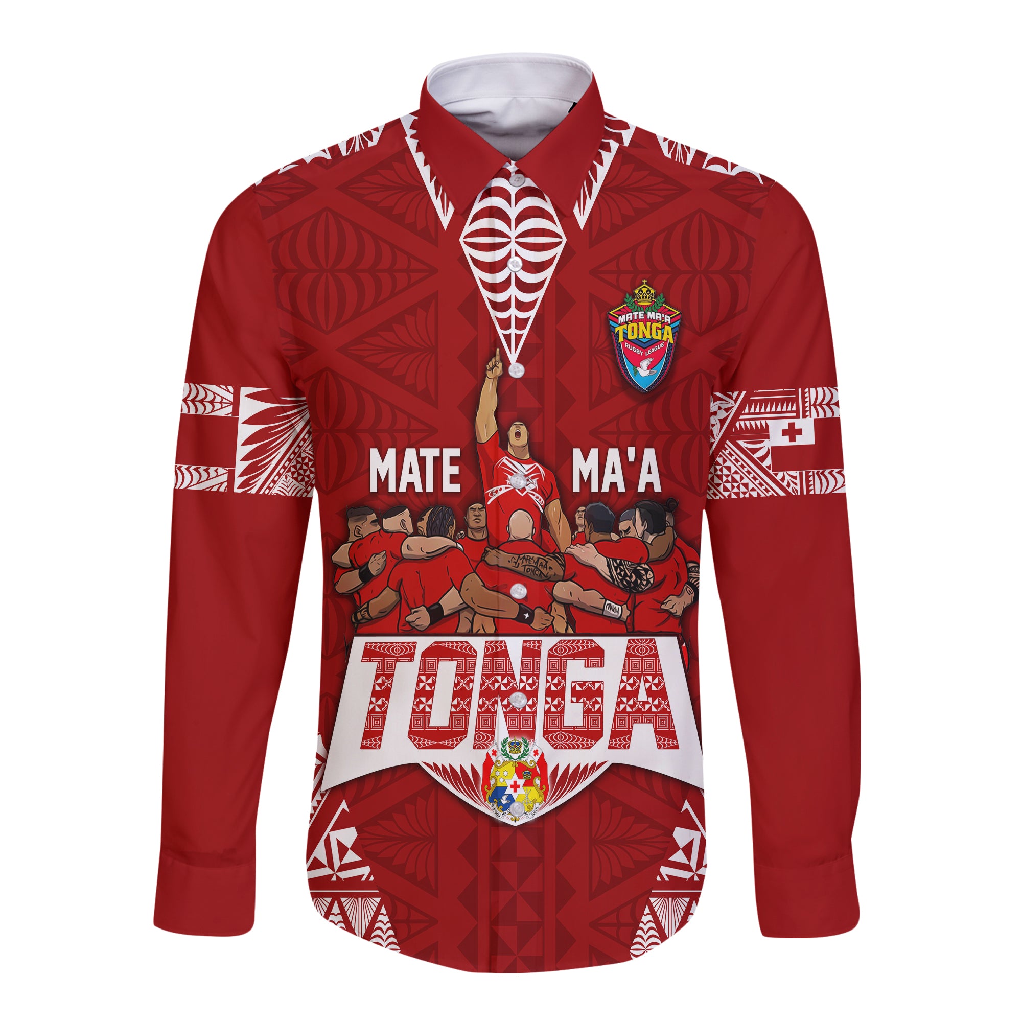 Personalised Tonga Rugby Long Sleeves Button Shirt Mate Ma'a Tonga Warriors LT7 - Polynesian Pride