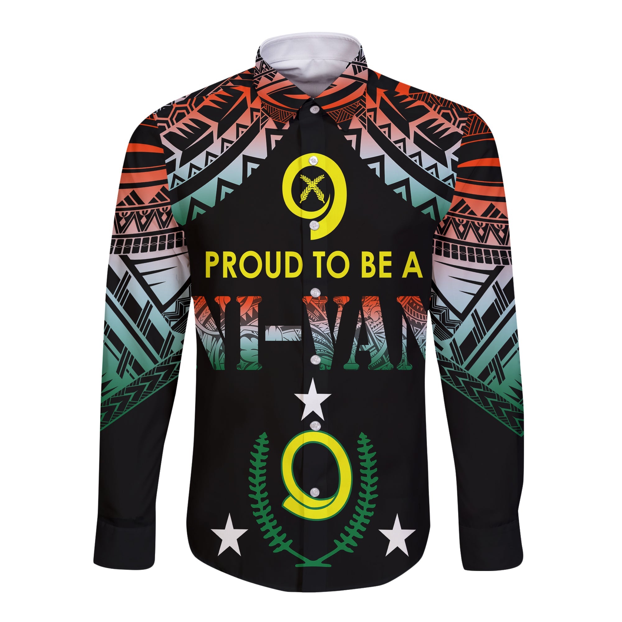 Vanuatu Proud To Be A Ni-Van - Polynesian Pattern Long Sleeves Button Shirt - Penama Province LT7 Unisex Black - Polynesian Pride