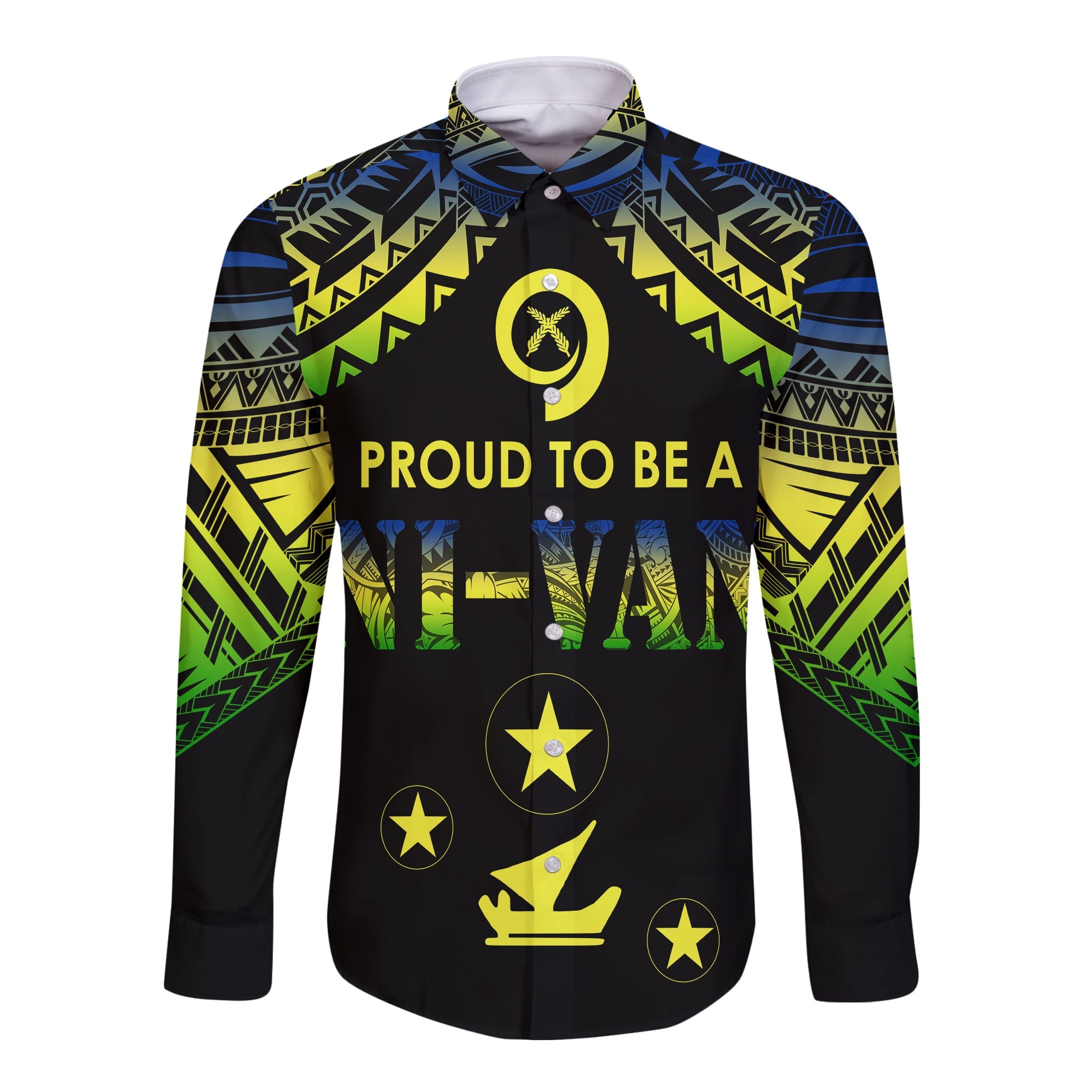 Vanuatu Proud To Be A Ni-Van - Polynesian Pattern Long Sleeves Button Shirt - Malampa Province LT7 Unisex Black - Polynesian Pride