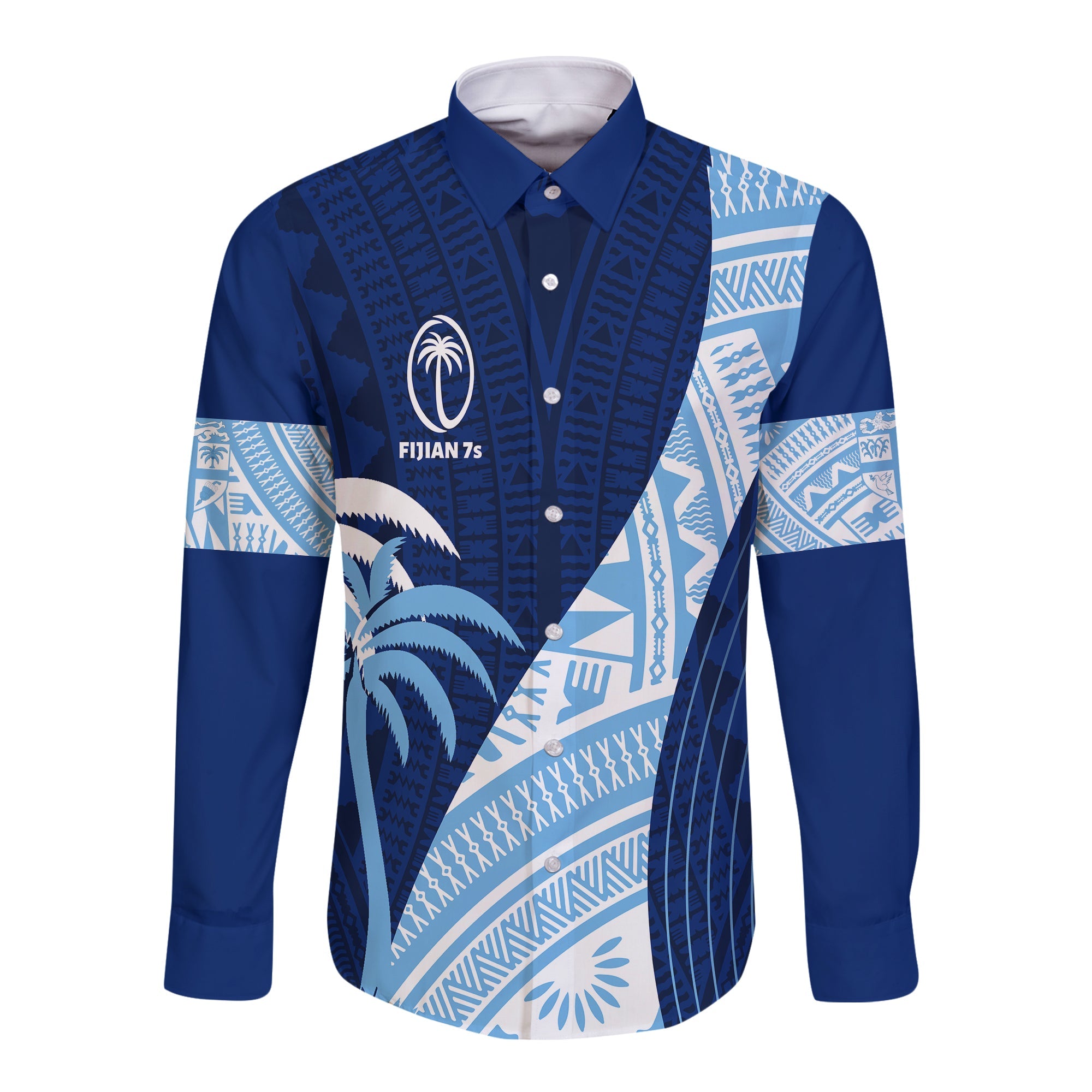 Personalised Fiji Sevens Long Sleeves Button Shirt Kaiviti Kesakesa LT7 Unisex Blue - Polynesian Pride