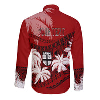 Personalised Fiji Day Long Sleeves Button Shirt Flying Fijians Masi Kesa Style - Red LT7 - Polynesian Pride