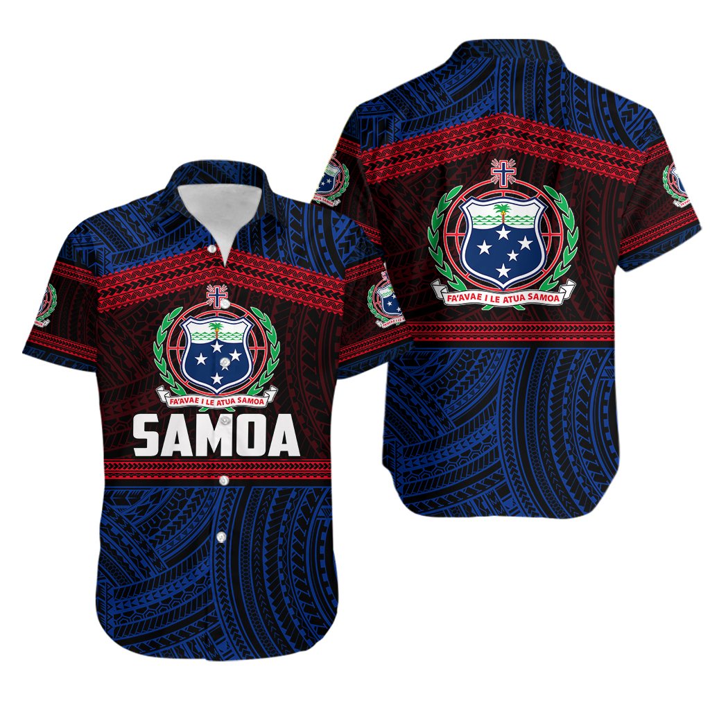 Samoa Rugby Polynesian Patterns Hawaiian Shirt Blue Unisex Blue - Polynesian Pride