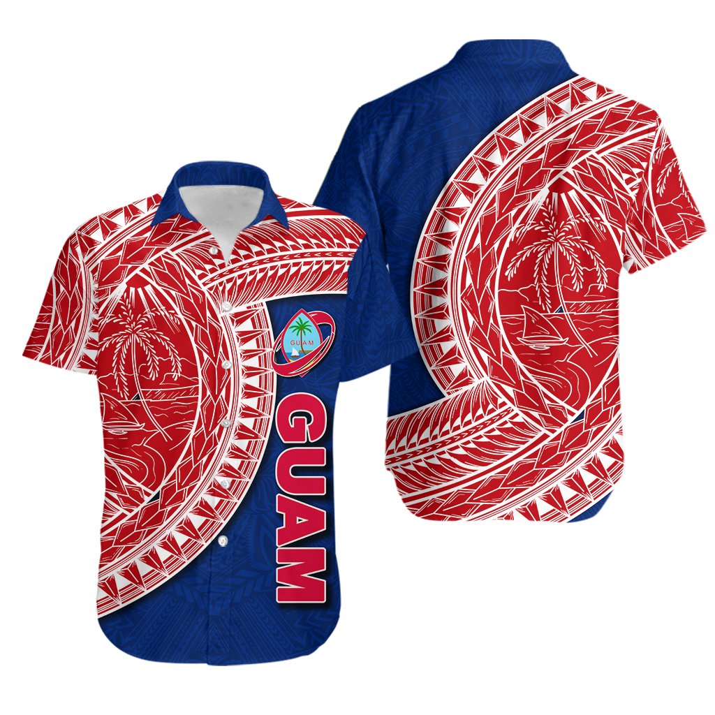 Guam Hawaiian Shirt Rugby Version Coat Of Arms Polynesian Unisex Blue - Polynesian Pride