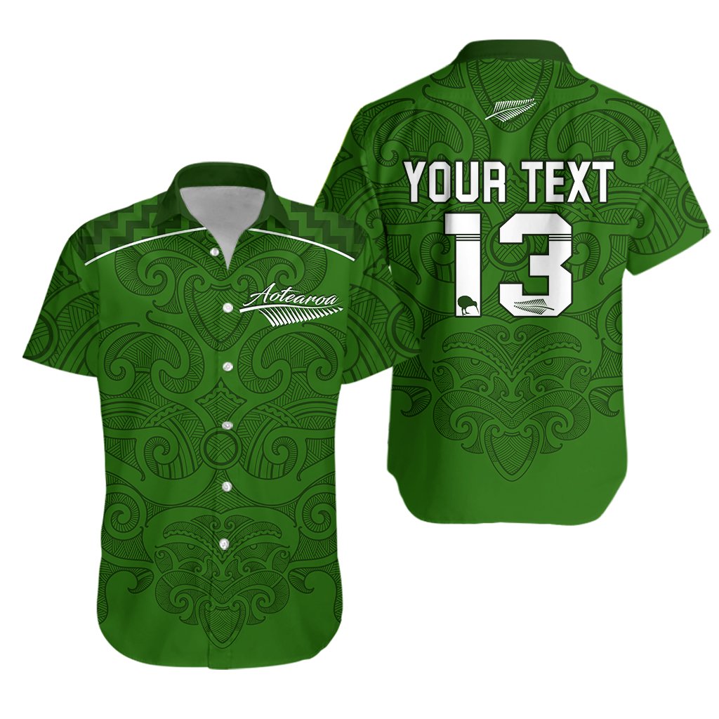 (Custom Personalised) Maori 2021 Hawaiian Shirt - Green Aotearoa Tattoo - Custom Text and Number LT13 Unisex Green - Polynesian Pride