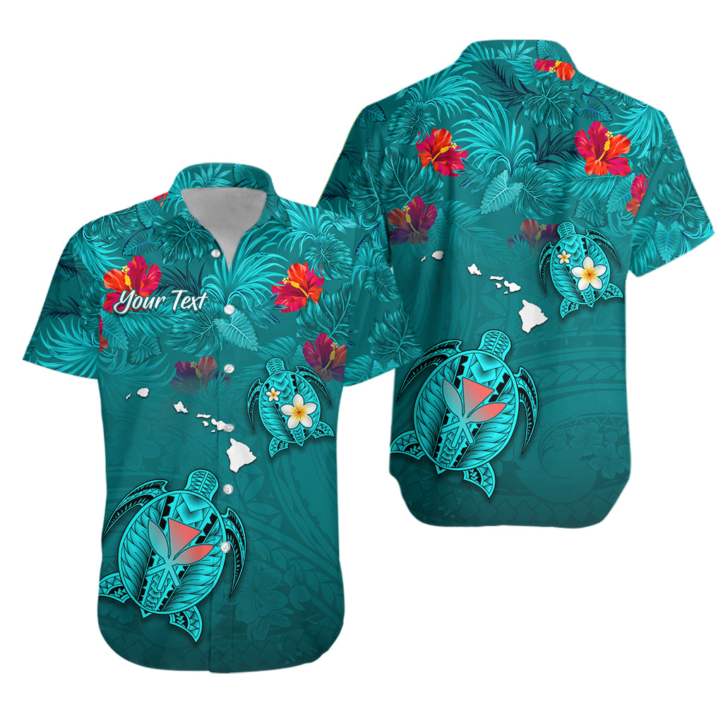 (Custom Personalised) Hawaiian Islands Hawaiian Shirt - Hawaii Tropical Flowers and Turtles Turquoise LT13 Unisex Turquoise - Polynesian Pride