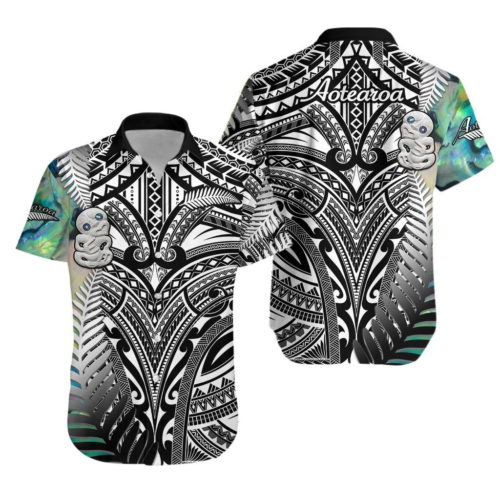 (NOTEXT) Simple Hawaiian Shirt Maori Hei Tiki and Paua Black Unisex Black - Polynesian Pride