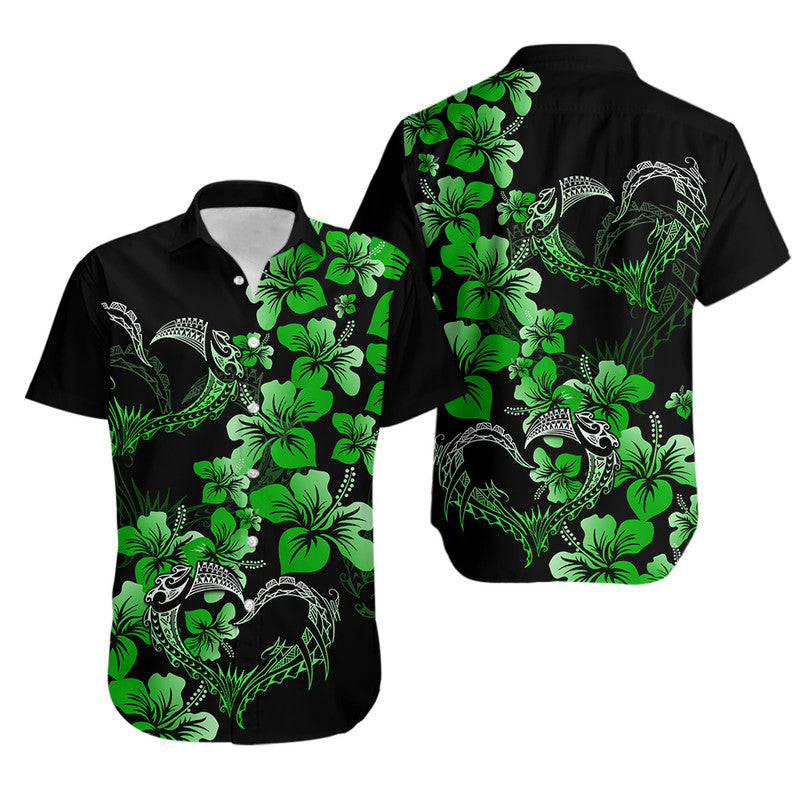 Polynesian Valentine Matching Dress and Hawaiian Shirt Hibiscus Flowers Green Style LT6 - Polynesian Pride