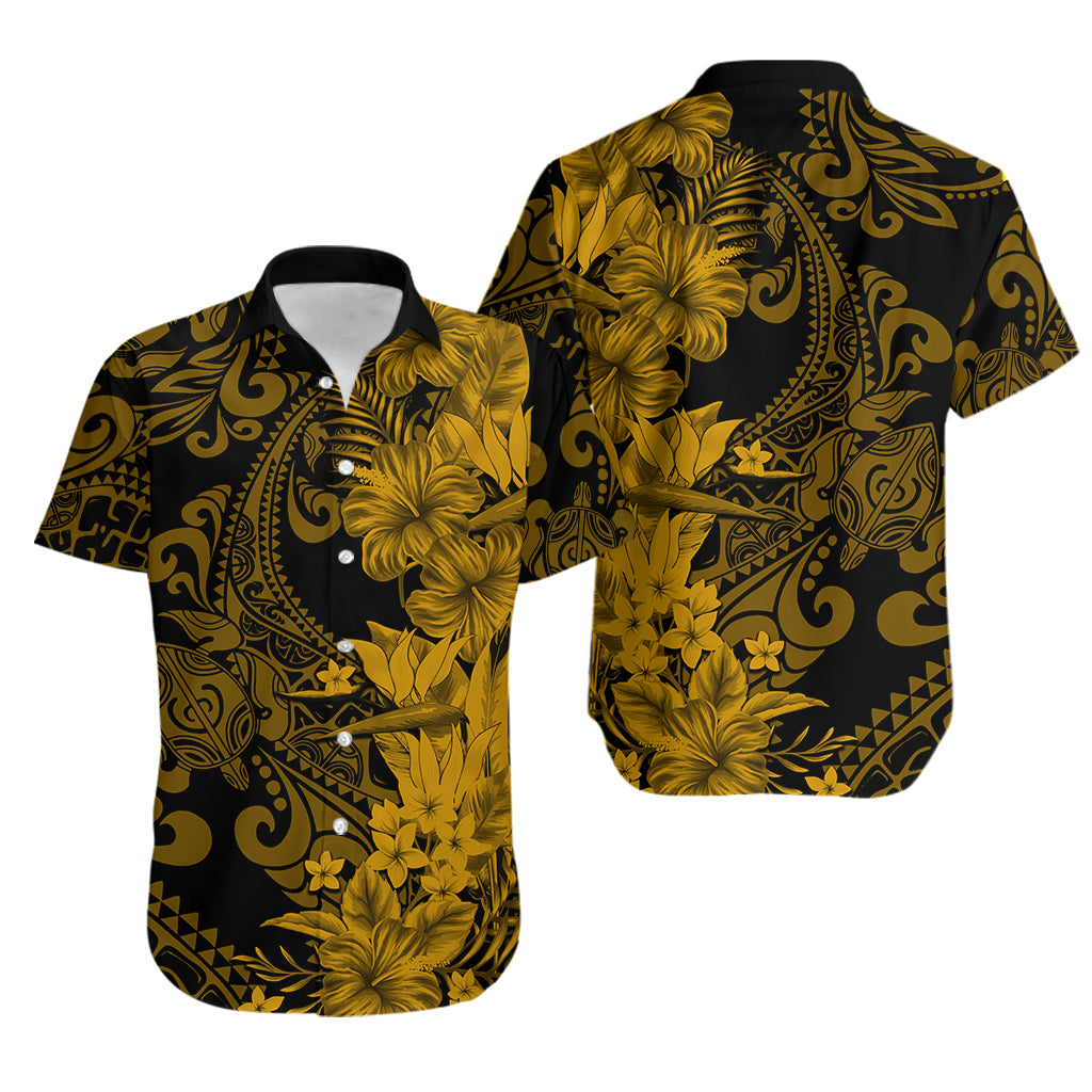 Hawaii Flowers Mix Tribal Pattern Hawaiian Shirt LT6 Unisex Gold - Polynesian Pride