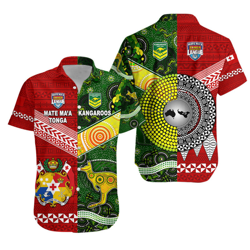 Mate Ma'a Tonga Ngatu And Australia Kangaroos Aboriginal Hawaiian Shirt Rugby Together LT8 - Polynesian Pride