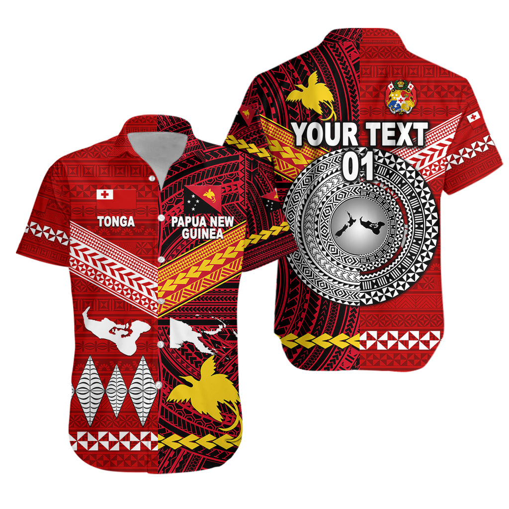 (Custom Personalised) Papua New Guinea And Tonga Hawaiian Shirt Polynesian Together - Bright Red, Custom Text And Number LT8 Unisex Red - Polynesian Pride