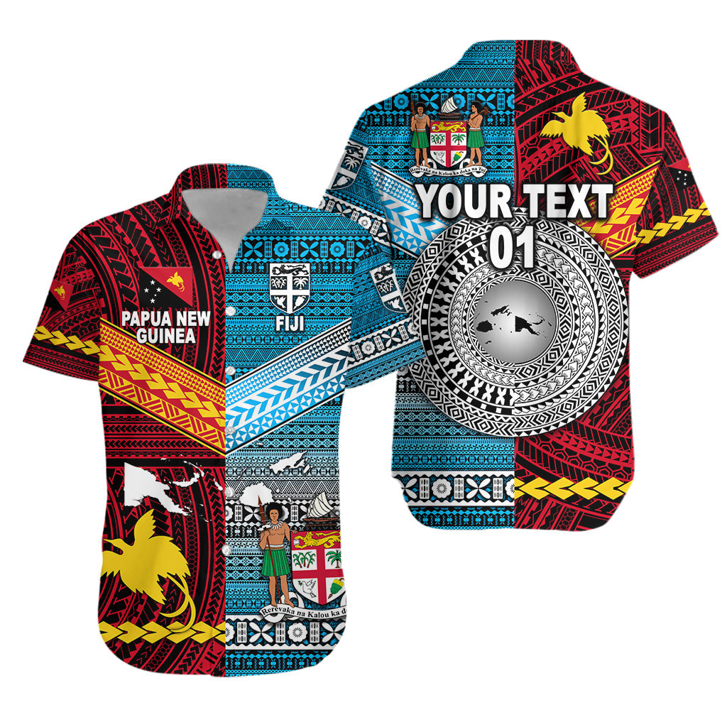 (Custom Personalised) Papua New Guinea Polynesian And Fiji Tapa Together Hawaiian Shirt - Bright Color, Custom Text And Number LT8 Unisex Red - Polynesian Pride