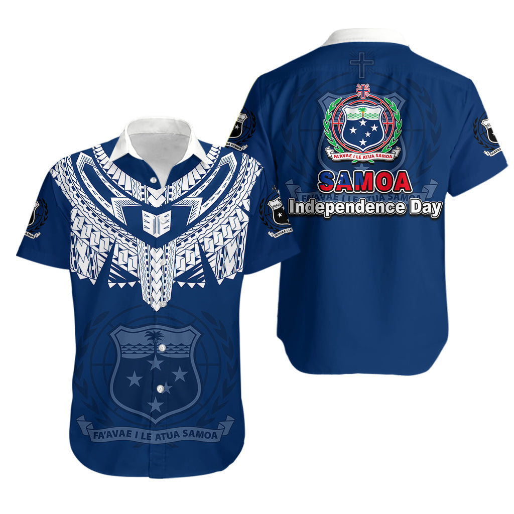 Samoa Independence Day Tribal Tattoo Coat Of Arms Hawaiian Shirt No.3 LT6 Unisex Blue - Polynesian Pride