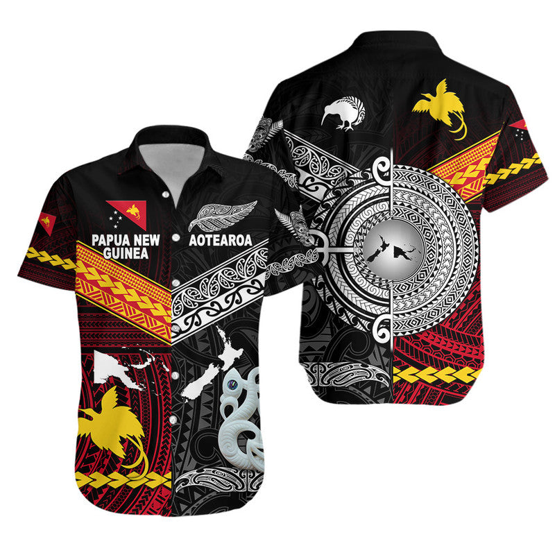 New Zealand And Papua New Guinea Hawaiian Shirt Together - Black LT8 Unisex Black - Polynesian Pride