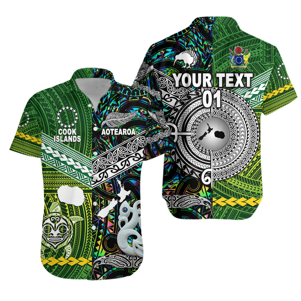 (Custom Personalised) New Zealand Maori Aotearoa Hawaiian Shirt Cook Islands Together - Paua Shell, Custom Text And Number LT8 Unisex Green - Polynesian Pride