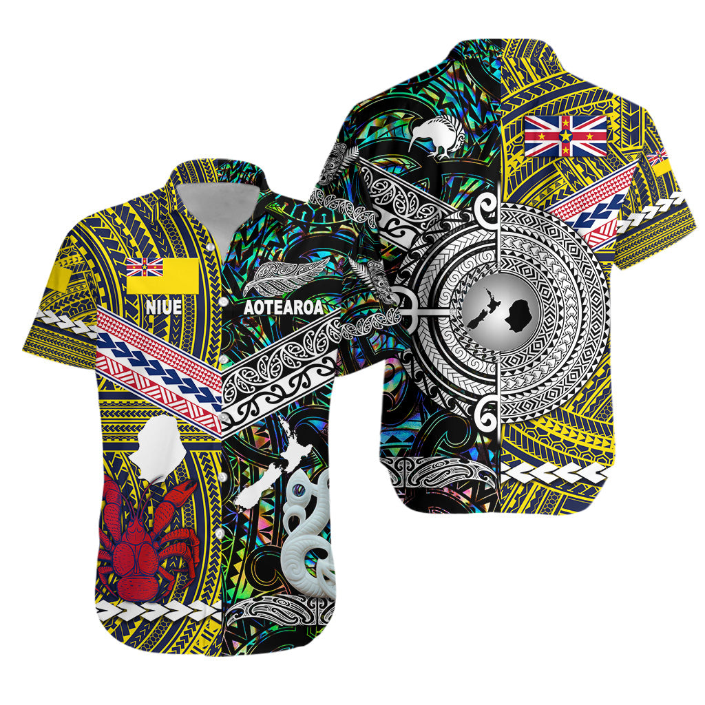 New Zealand Maori Aotearoa And Niue Together Hawaiian Shirt - Paua Shell LT8 Unisex Yellow - Polynesian Pride