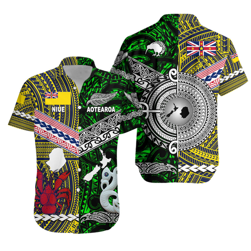 New Zealand Maori Aotearoa And Niue Together Hawaiian Shirt - Green LT8 Unisex Yellow - Polynesian Pride