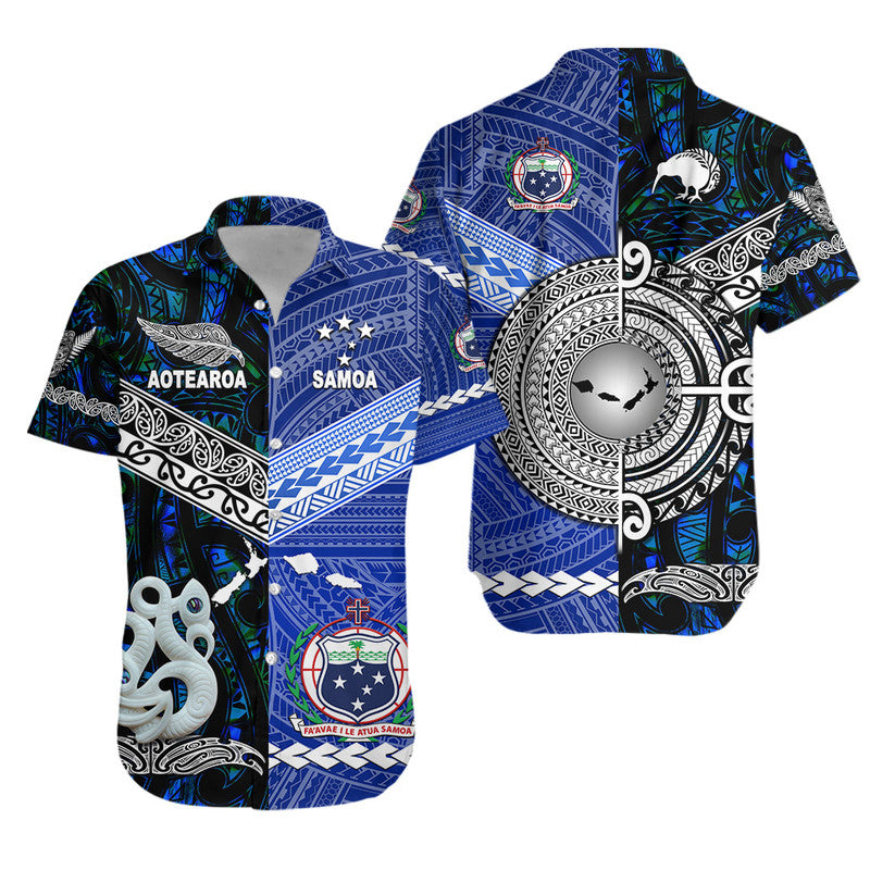 Samoa And New Zealand Hawaiian Shirt Together - Blue LT8 Unisex Blue - Polynesian Pride