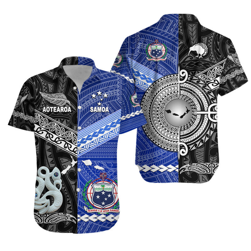 Samoa And New Zealand Hawaiian Shirt Together - Black LT8 Unisex Black - Polynesian Pride