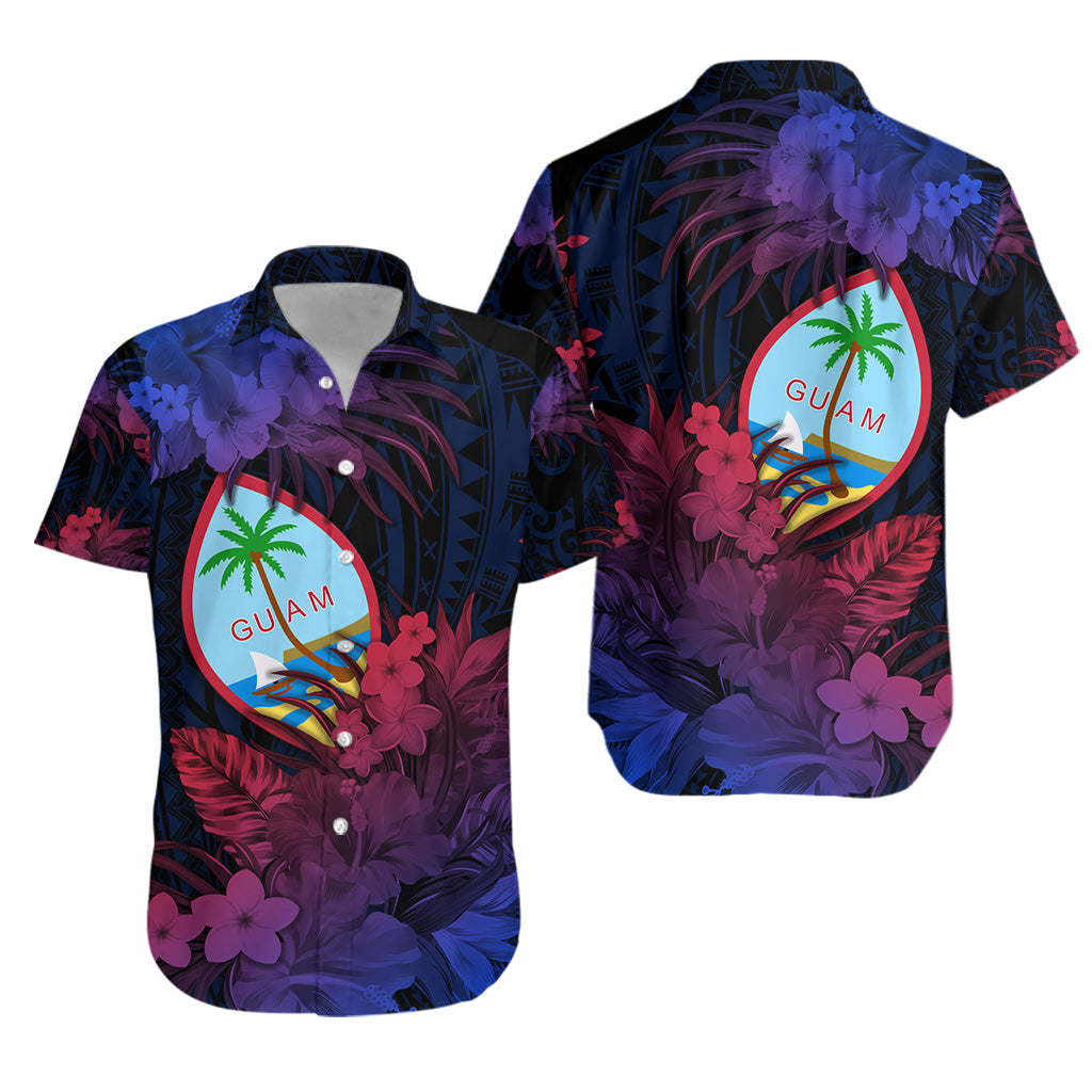 Guam Polynesian Hawaiian Shirt Tropical Flowers - Gradient Vibes LT8 - Polynesian Pride