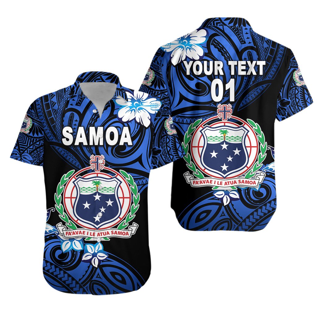 (Custom Personalised) Manu Samoa Rugby Hawaiian Shirt Unique Vibes Coat Of Arms - Blue, Custom Text And Number Unisex Blue - Polynesian Pride