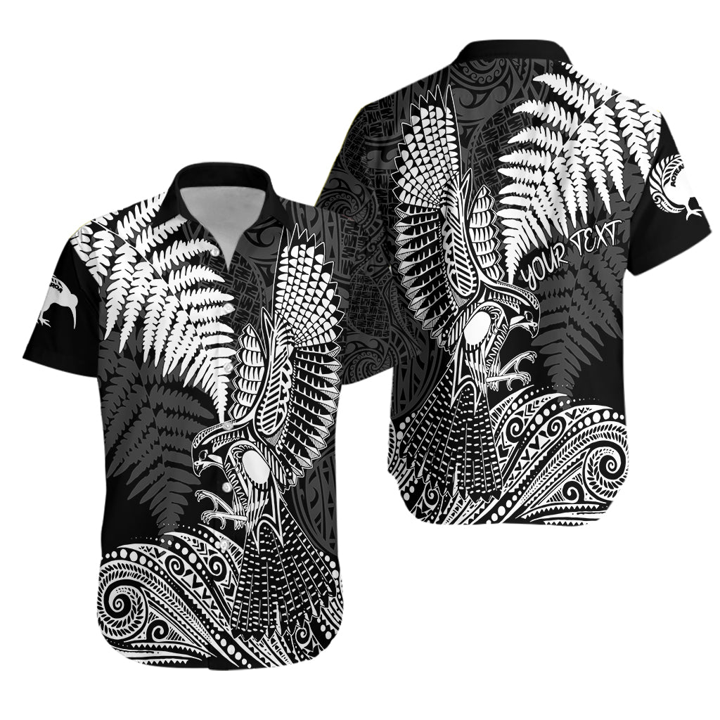 (Custom Personalized) Aotearoa Silver Fern Hawaiian Shirt Flying Krearea LT7 Unisex Black - Polynesian Pride