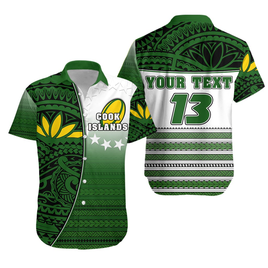 (Custom Personalised Text and Number) Cook Islands Rugby Hawaiian Shirt Impressive Version Unisex Green - Polynesian Pride