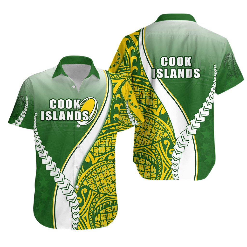 Cook Islands Rugby Hawaiian Shirt Confident Polynesian Unisex Green - Polynesian Pride