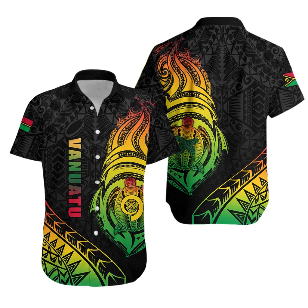 Vanuatu Rugby Hawaiian Shirt Turtle Color Unisex Black - Polynesian Pride