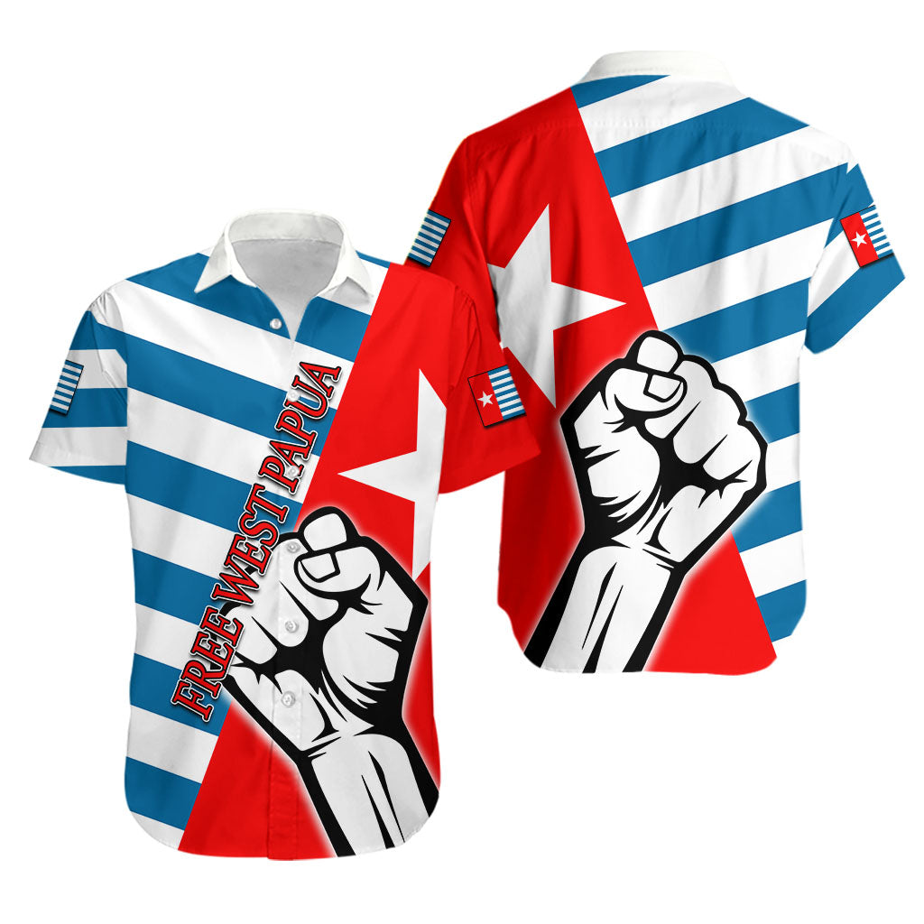 Free West Papua Hawaiian Shirt Clenched Hands Flag LT6 Unisex Blue - Polynesian Pride