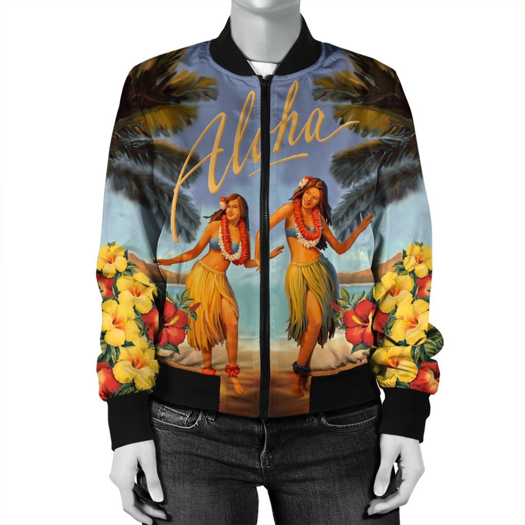 Hawaiian Aloha Hula Girl Hibiscus Polynesian Bomber Jacket - AH - Polynesian Pride