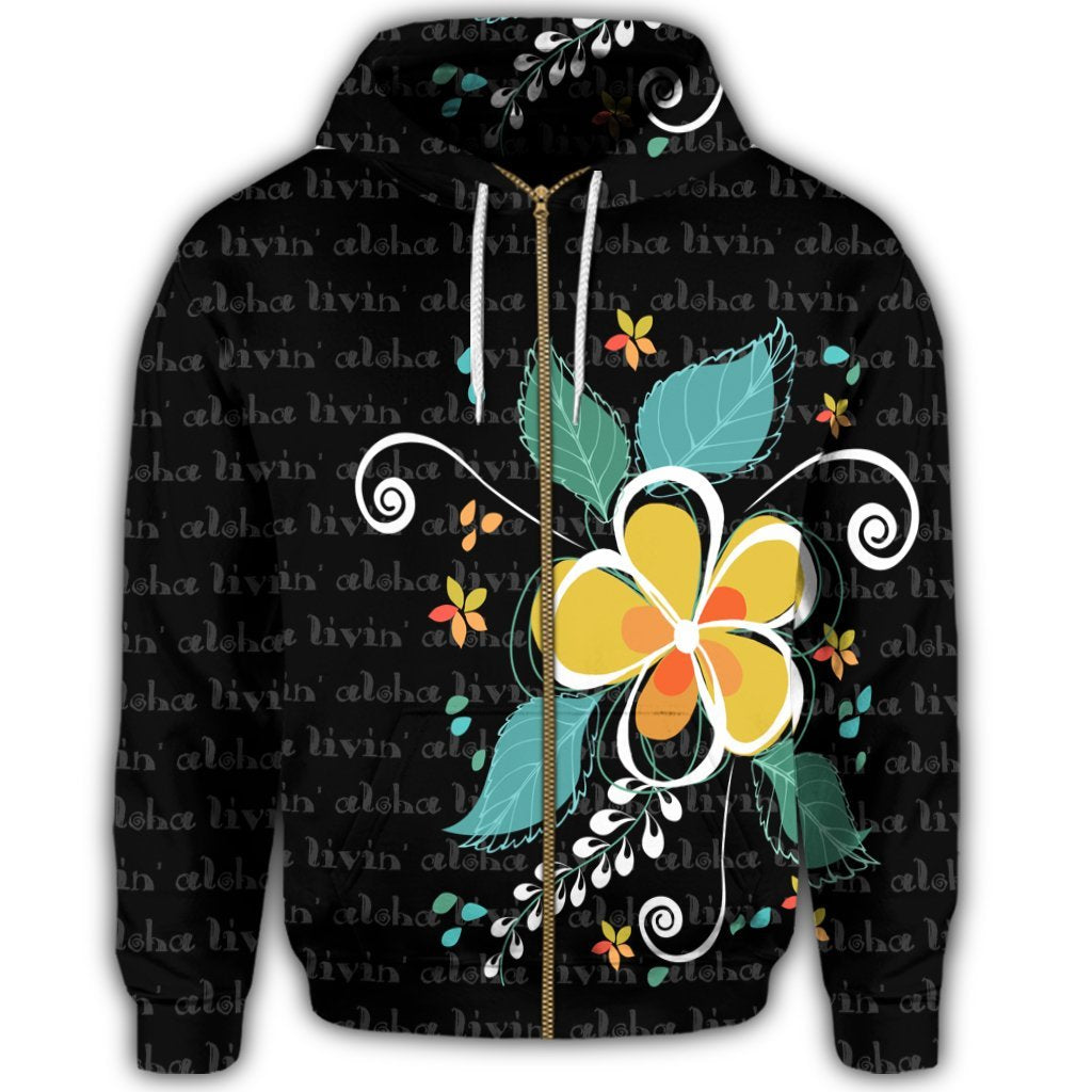 Hawaiian Aloha Plumeria Polynesian Zip Hoodie - Polynesian Pride