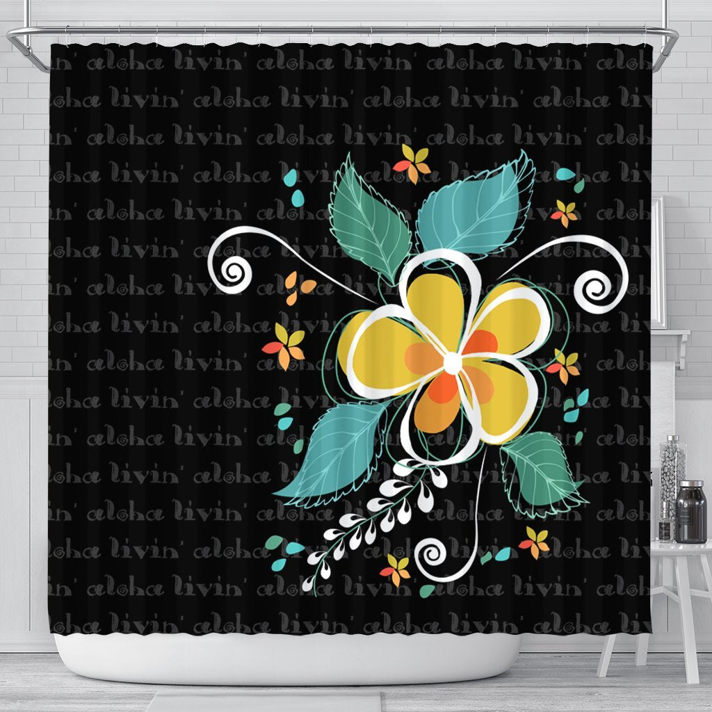 Hawaiian Aloha Plumeria Polynesian Shower Curtain - AH - AH 177 x 172 (cm) Black - Polynesian Pride