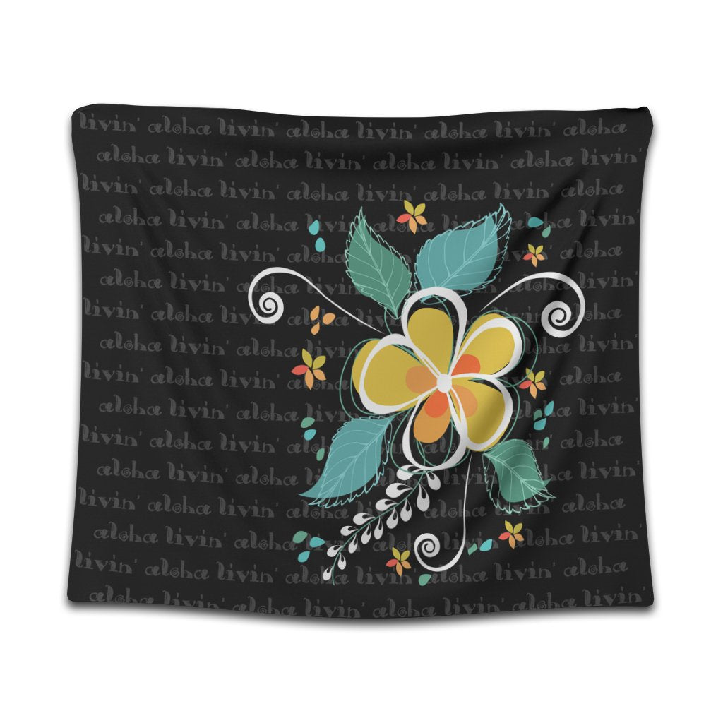 Hawaiian Aloha Plumeria Polynesian Tapestry - AH - AH Wall Tapestry Black - Polynesian Pride