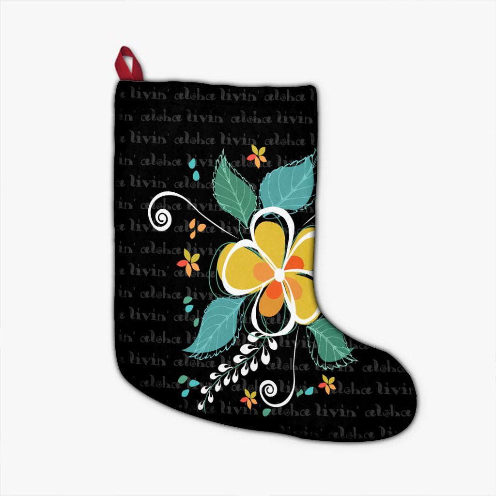 Hawaiian Aloha Plumeria Polynesian Christmas Stocking - AH - AH Christmas Stocking 26 X 42 cm Black - Polynesian Pride