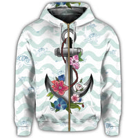 Hawaiian Anchor Hibiscus Wave Zip Hoodie - Polynesian Pride