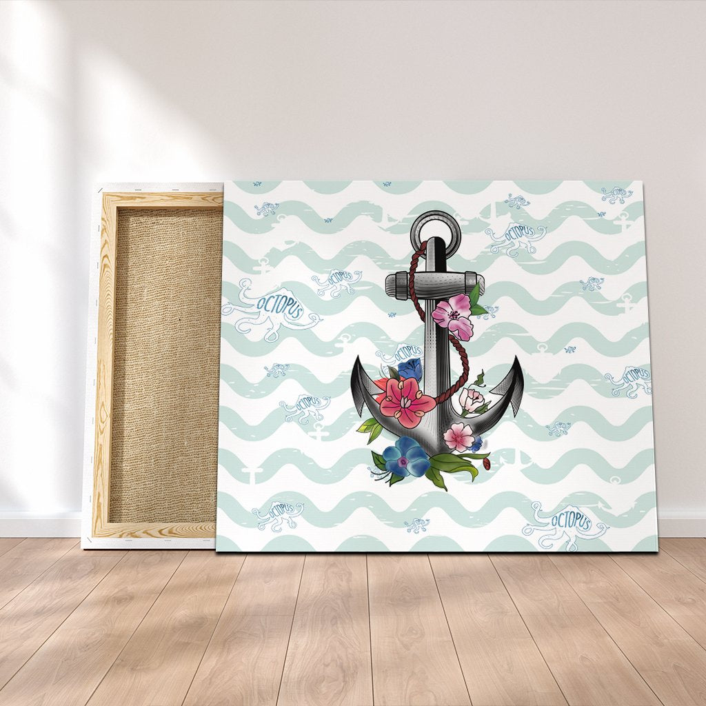 Hawaiian Anchor Hibiscus Wave Canvas - AH Canvas Poly-cotton - Polynesian Pride