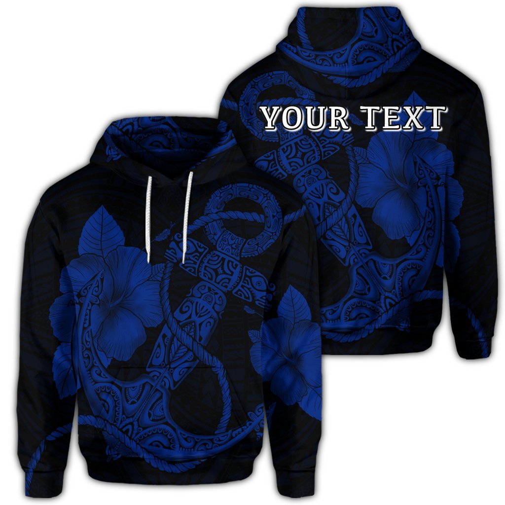 Custom Hawaiian Anchor Poly Tribal Hibiscus Polynesian Hoodie Blue Unisex Art - Polynesian Pride