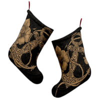 Hawaiian Anchor Poly Tribal Hibiscus Polynesian Christmas Stocking Gold - AH - Polynesian Pride