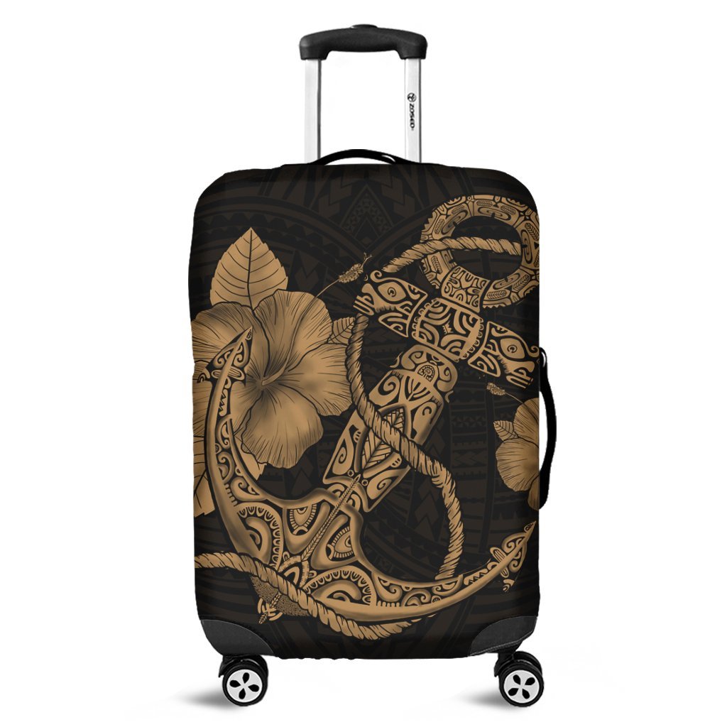 Hawaiian Anchor Poly Tribal Hibiscus Polynesian Luggage Covers Gold - AH Black - Polynesian Pride