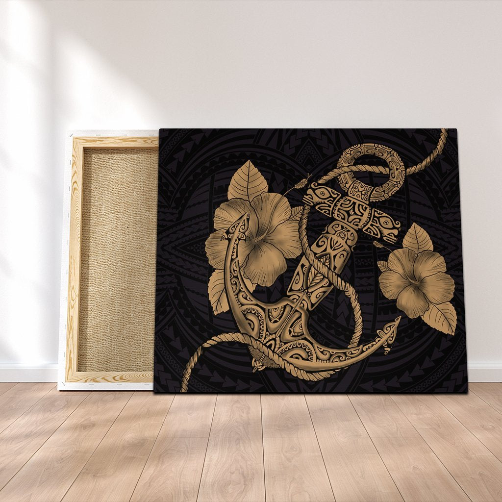 Hawaiian Anchor Poly Tribal Hibiscus Polynesian Canvas Gold - AH Canvas Poly-cotton - Polynesian Pride