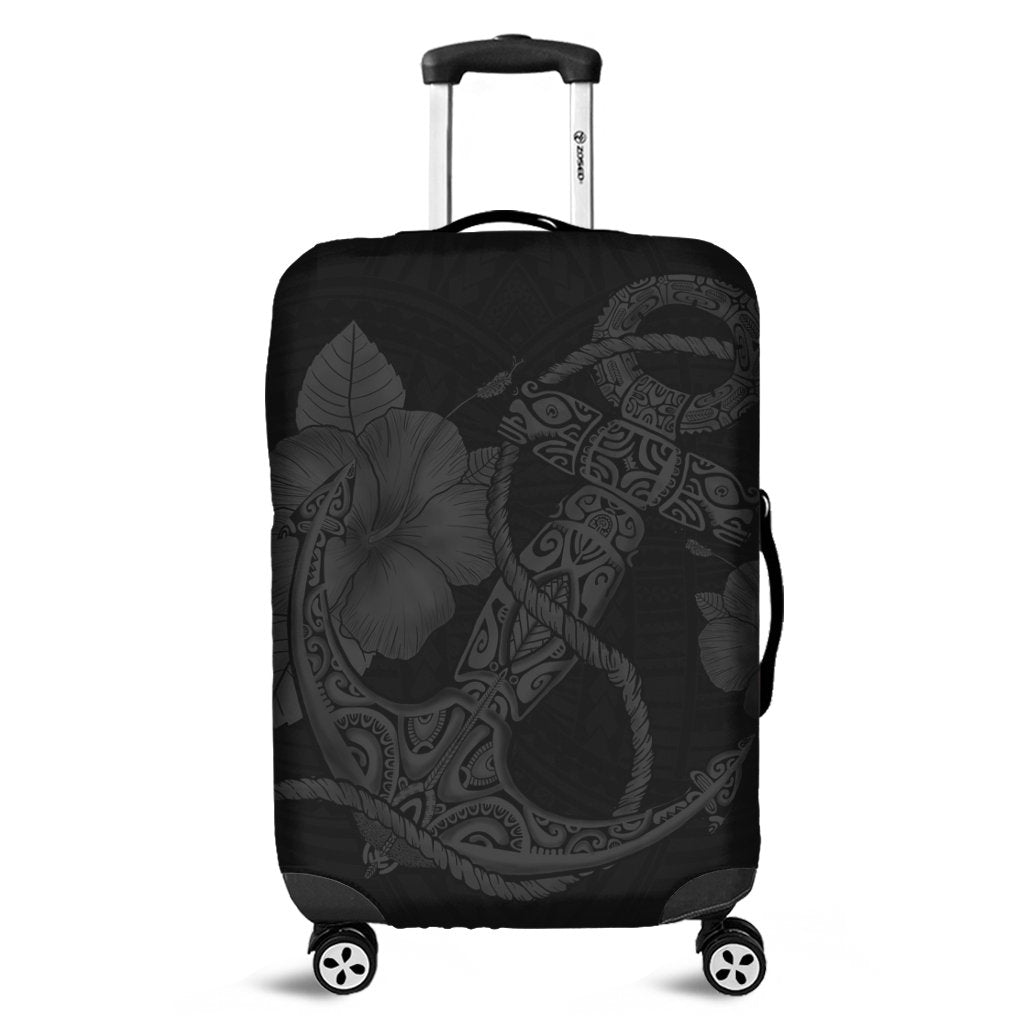 Hawaiian Anchor Poly Tribal Hibiscus Polynesian Luggage Covers Gray - AH Black - Polynesian Pride