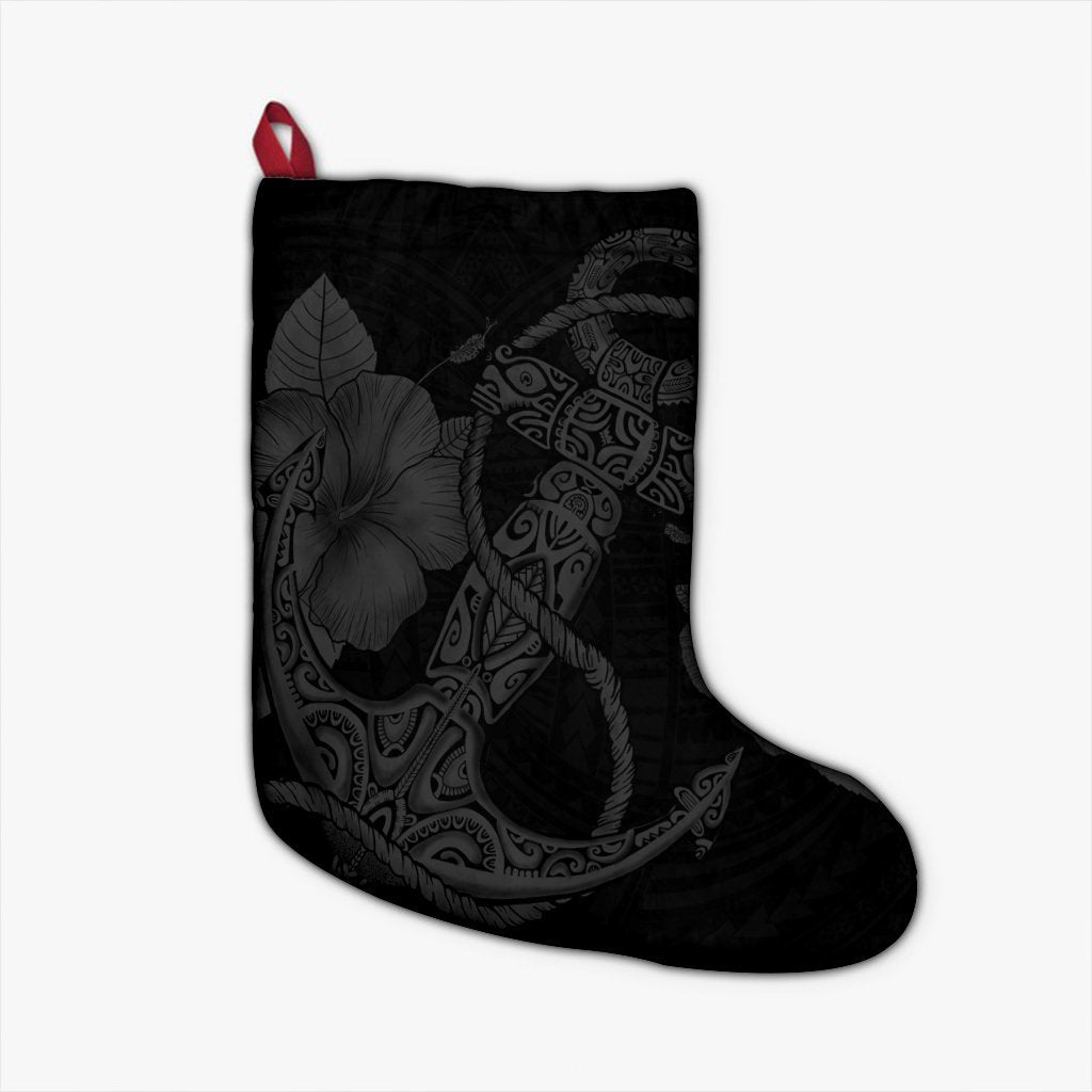 Hawaiian Anchor Poly Tribal Hibiscus Polynesian Christmas Stocking Gray - AH Christmas Stocking 26 X 42 cm Black - Polynesian Pride