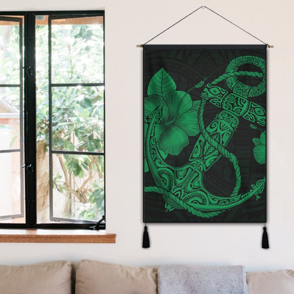 Hawaiian Anchor Poly Tribal Hibiscus Polynesian Hanging Poster Green - AH - Polynesian Pride