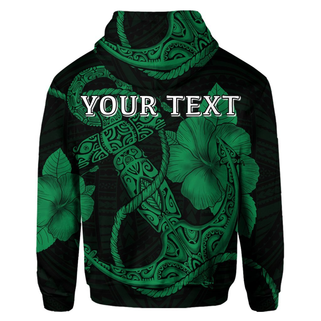Custom Hawaiian Anchor Poly Tribal Hibiscus Polynesian Hoodie Green - Polynesian Pride