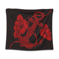 Hawaiian Anchor Poly Tribal Hibiscus Polynesian Tapestry Red - AH Wall Tapestry Black - Polynesian Pride