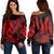 Hawaiian Anchor Poly Tribal Hibiscus Polynesian Women's Off Shoulder Sweater Red - AH Black - Polynesian Pride