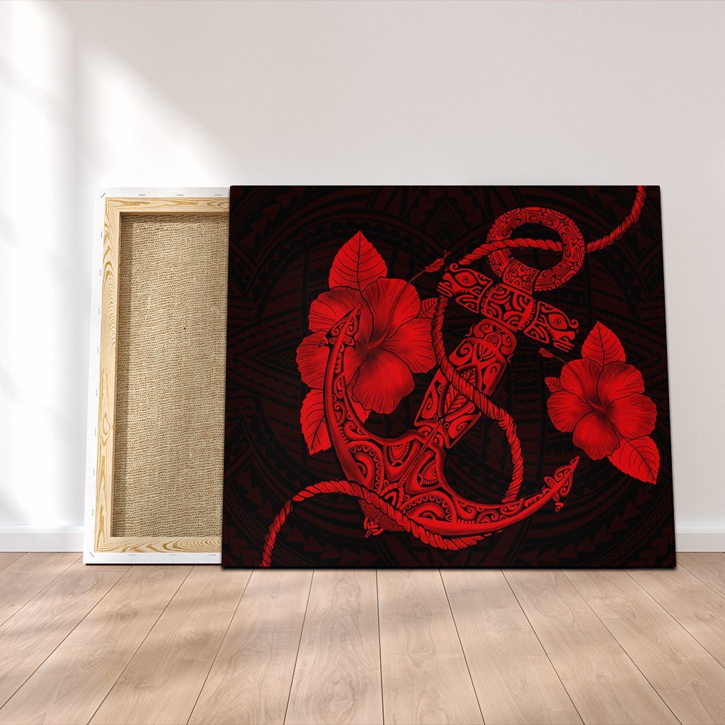 Hawaiian Anchor Poly Tribal Hibiscus Polynesian Canvas Red - AH Canvas Poly-cotton - Polynesian Pride